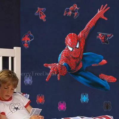 HUGE 110*90cm SPIDERMAN Wall Stickers Children Boys Bedroom Mural Wallpaper Art • £8.99