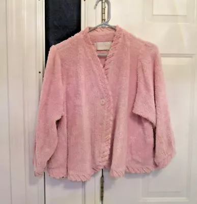 Vintage Herbcraft Pink Chenille Bed Jacket Button Front Spa Small • $12