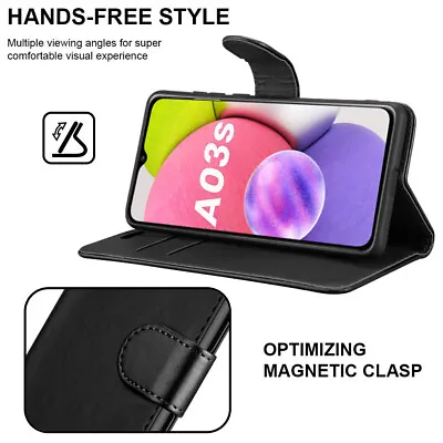 Temper Glass + Leather Wallet Case Stand For Samsung Galaxy A03s Case UK Seller  • £3.41