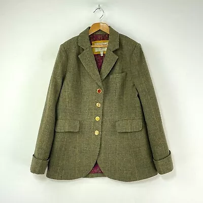 Joules Melbury Tweed Jacket Womens 12 14 Green Wool Check Country Hacking Blazer • $61.01