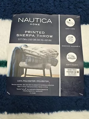 Nautica Home Boating Nautical Feel Sherpa Throw Blue Green White 50 X 60 New • £29.30