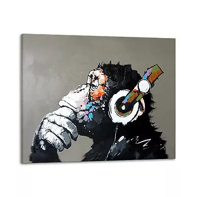 Music Monkey With Headphone Oil Paintings Hand Painted On Canvas Wall Art For... • $65.58