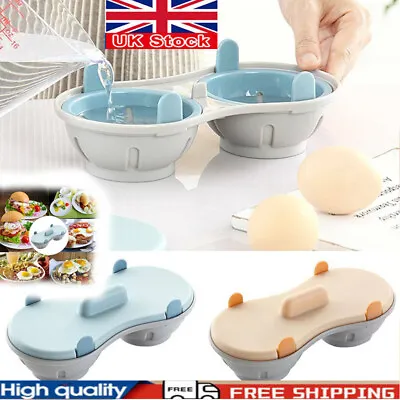 Microwave Eggs Poacher Cookware Steamer Maker Poach Double Cup Cooker Egg Boiler • £3.19