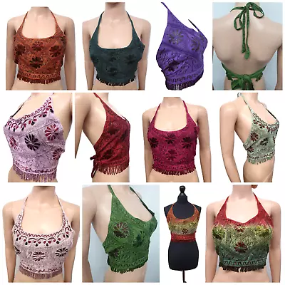 £11.99 • Buy Halter Neck Bikini Top Bralette Back Tie Summer Beach Embroidered 8 10 12 14 16