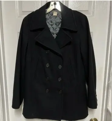 J. CREW Black Wool Blend Pea Coat Jacket Coat Size Medium Vintage Women's • $12.71