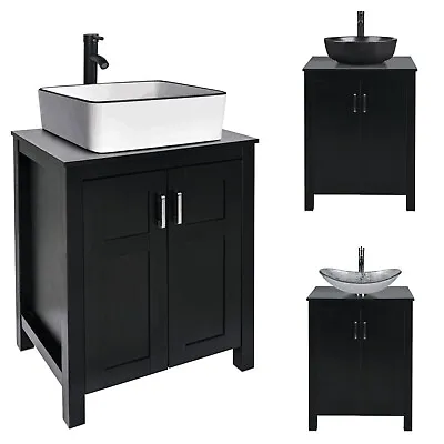 24Inch Bathroom Vanity Single Cabinet W/ Vessel Sink Combo Black Faucet & Drain • $263.99