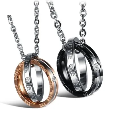 Stainless Steel Chain Ring Lover Couple Necklace Valentine Birthday Gift Present • £5.99