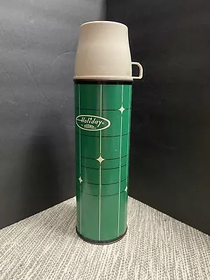 Vintage Holiday Thermos Bottle Quart Size Green King Seeley Thermos • $55