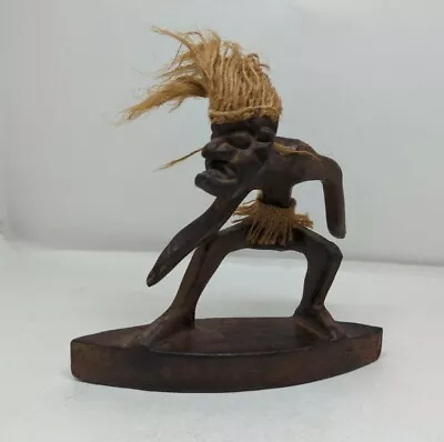 $19.95 • Buy Teak Wood  Primitive Surfing Tribal Statue Tiki Figurine Hand Carved Grass Skirt