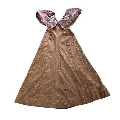 VTG LA PROVENCE DE PIERRE DEUX HAND MADE PINK BROWN COTTON DRESS V-NECK Flutter • $200