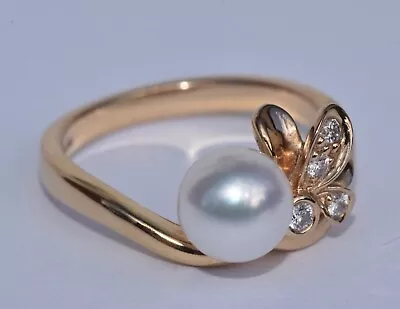 Mikimoto Pearl & Diamond Ring 18k • £1180