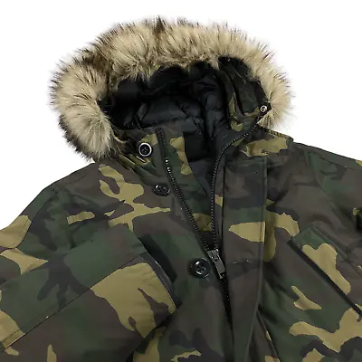Polo Ralph Lauren Parka Mens Size S M Down Hooded Camo Coat Faux Fur NEW $498 • $139