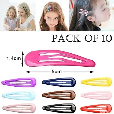 10 X Hair Clips Snap Hairpins Slides Women Girls Kids Baby School Grip Set Metal • £2.38