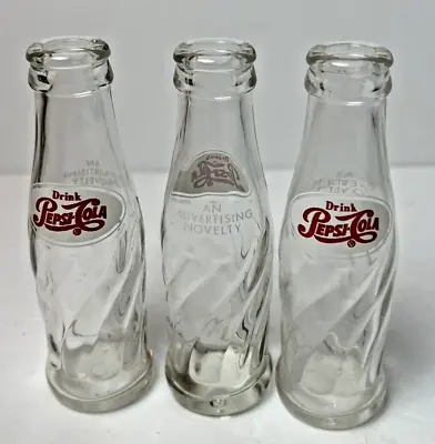 THREE Drink Pepsi Cola Clear Mini Miniature Vintage Glass Bottles 4.25  • $11.16