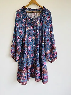 $65 • Buy Arnhem Mini Dress Woman’s Size 12 Blue Floral Long Sleeve Boho Tencel Blend