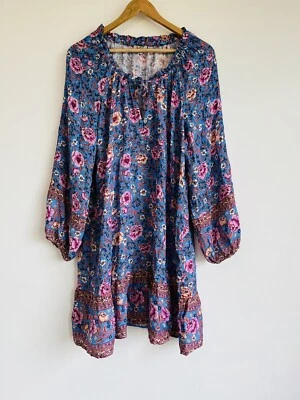 $65 • Buy Arnhem Mini Dress Woman’s Size 12 Blue Floral Long Sleeve Boho Tencel Blend