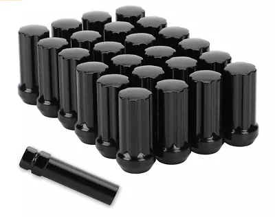 24 Black Spline Lug Nuts 2  Inch Fits Dodge Jeep Ram 1/2x20 7 Spline Tall +Key • $34.95