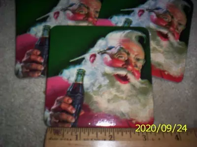 Vintage Coca Cola Coke Christmas Coasters Santa Claus Cork Backing Set Of 7 • $14.25