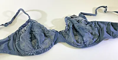 La Perla New Silk Lace Balconett Bra US 38C Gray Blue Shear Lacey Floral • $34.99