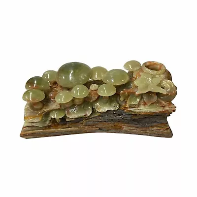 Natural Stone Carved Flower Mushroom On Wood Fengshui Display Figure Ws1678 • $1462.50