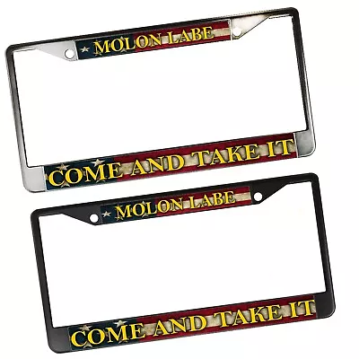 American Flag Molon Labe Come & Take It Patriot Design Metal License Plate Frame • $24.95