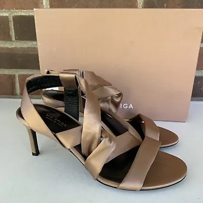 Via Spiga Jett Satin Ankle Tie High Heel Sandals Brown Women’s US 8 M • $26.95