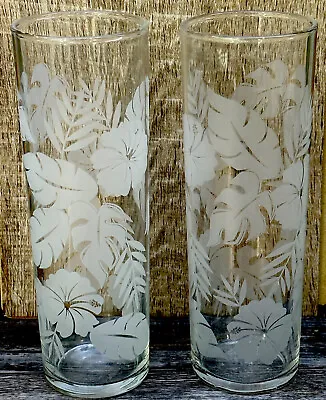 SET OF 2 VINTAGE ETCHED HAWAIIAN Hibiscus Flower 7” Tall By FRANK ODA • $34.50