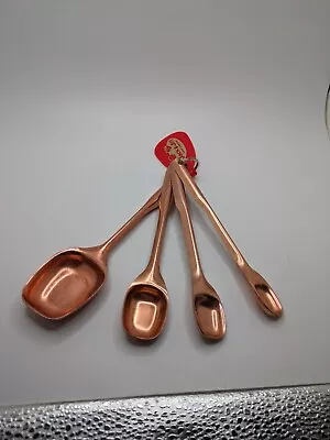 Vintage Copper Color Aluminum Measuring Spoons 1 Tbsp 1 Tsp 1/2 Tsp & 1/4 Tsp • $10.49