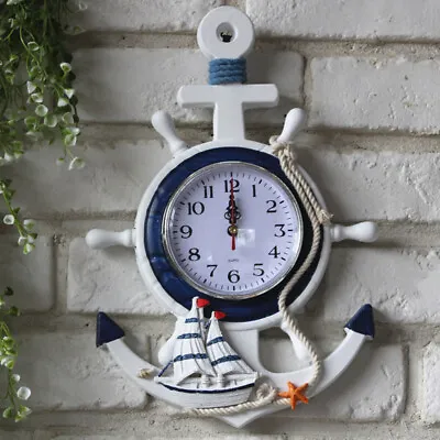 Anchor And Boat Wheel Wall Clock Nautical Clocks Anchor Clock Beach Sea Theme • £14.28