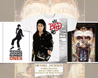 COMBO Michael Jackson - Number Ones DVD + Bad 25 T-Shirt (Large) + Dangerous DVD • $39.99