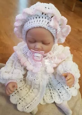 Hand Crochet Newborn Baby Girls  Cardigan/ Coat And Bonnet Hat Set  • £20.50