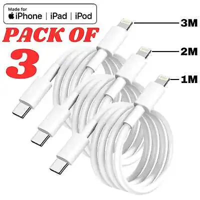 Fast Charger Charging Cable USB C To For IPhone 14/13/12/11 PD Lead 3 Pack 2M 3M • £6.49