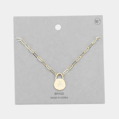 Initial Necklace Monogram Tiny .7  Lock Key Letter Name Chain Link SILVER GOLD • $12.99