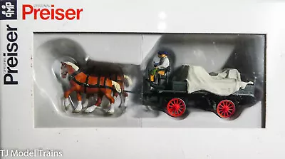 Preiser HO #30446 Farm Equipment -- Horse-Drawn Wagon W/Tarp & 2 Figures • $37.98