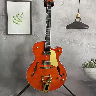 Selling Orange Hollow Body 6 Strings Electric Guitar Flame Maple Top HH Pickups • $364.06