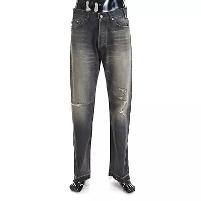 CELINE 1300$ Wesley Jeans - Destroyed Black Paradiso Wash Denim Low-Rise • $1300