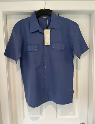 Mens HAMNETT Ocean Blue Short Sleeve Linen/Cotton Shirt  Size L BNWT • £10