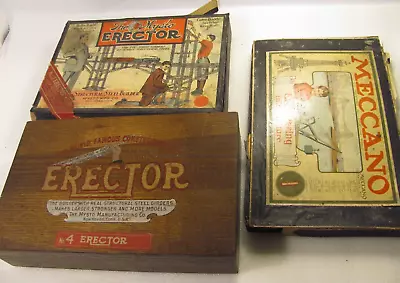 Mysto Erector Sets Lot Of 3 Antique Toy No 4 Wooden Box Parts 1915 Meccano Form • £518.26
