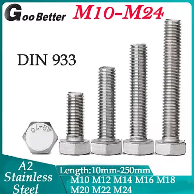 M10 M12 M14 M16 M18 M20 M22 M24 Hex Head Fully Threaded Bolt A2 Stainless Steel • £3.55