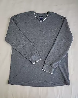 Ralph Lauren Thermal Shirt Mens 2XL Gray V Neck Casual Preppy Stretch Dad Logo • $19.79