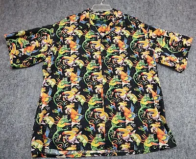MOON DOG SHIRT CO Shirt Mens XL Black Tropical Parrot Iguana Button Down Hawaiia • $49.77