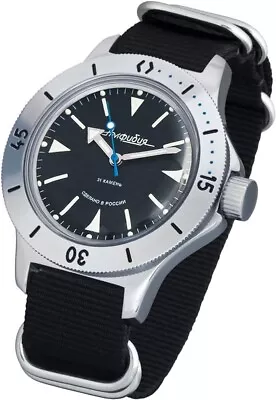 New Mens Automatic Watch Vostok Amphibian 120512 Black Dial   Waterproo 20 ATM • $119