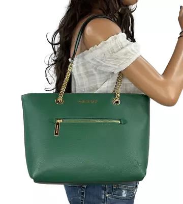 Michael Kors Jet Set Item Medium Chain Tote Shoulder Bag Purse Jewel Green • $109.80