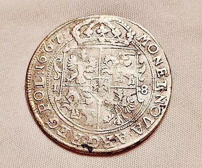 1667 Poland 18 Groszy Silver Coin - Nice Early Coin • $50