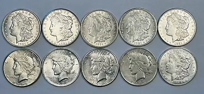 Morgan & Peace Silver $1 Dollar 1/2 Roll-Lot Of 10 • $400