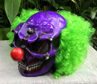 Scary 3D Clown Custom Motorcycle Helmet Killer CLOWN Purple Visor Green Hair • $195