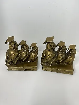 Vintage Rare Pair PM Craftsman Bronze Brass Metal Graduation Scolar Owl Bookends • $49.95