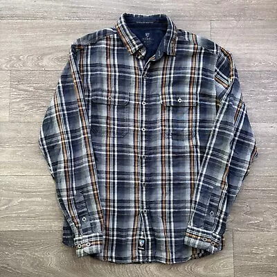 KUHL Button Down Shirt Medium Flannel Blue Plaid Long Sleeve Hiking Outdoors • $26.88