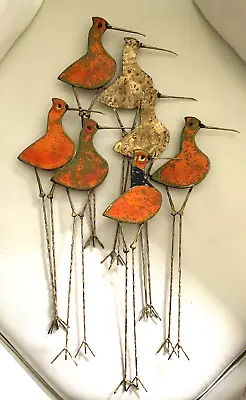 CURTIS JERE 1969 ENAMEL Birds Sandpipers Metal SCULPTURE MID CENTURY Orange READ • $795.95