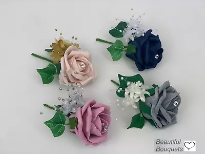  Wedding Buttonhole Rose Flower Bouquet Corsage Purple Groom Best Man Single Pin • £2.95